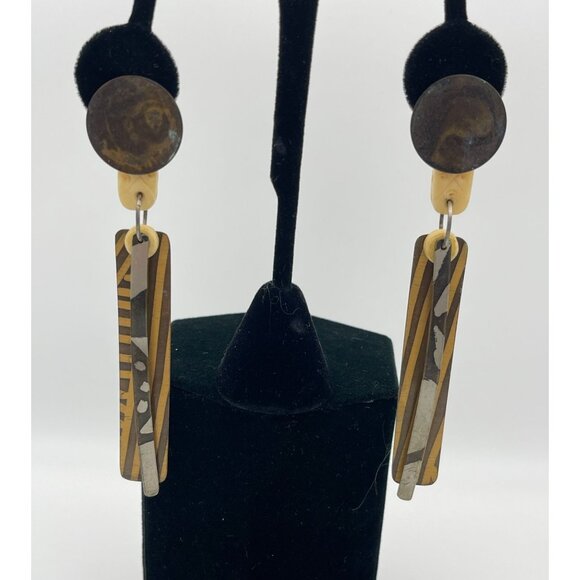 Pierced Post Dangle Earrings  Abstract Circle Rectangles - Picture 1 of 7